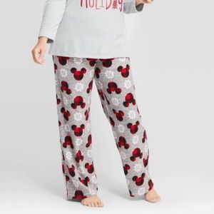 Disney Mickey Mouse Red & Black Plaid Ears and Snowflakes Lounge Pajama Pants.